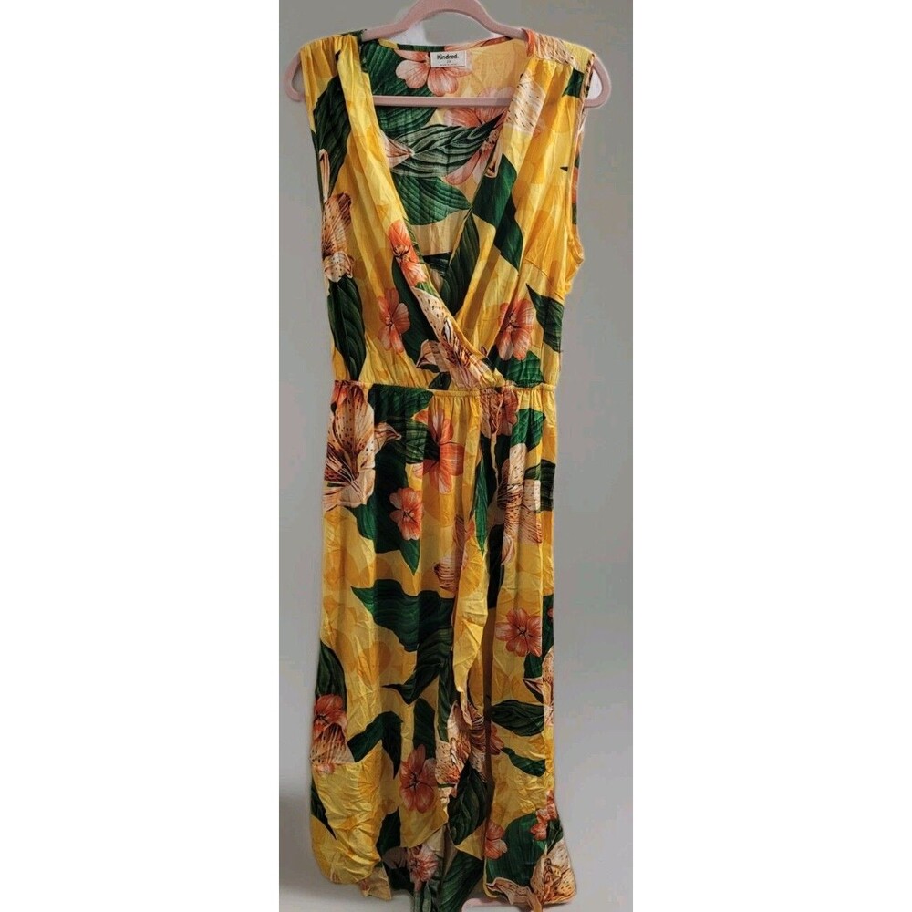 NWT Anthropologie Kindred Yellow Floral Resort Beach Maxi Faux Wrap Dress Sz 2X